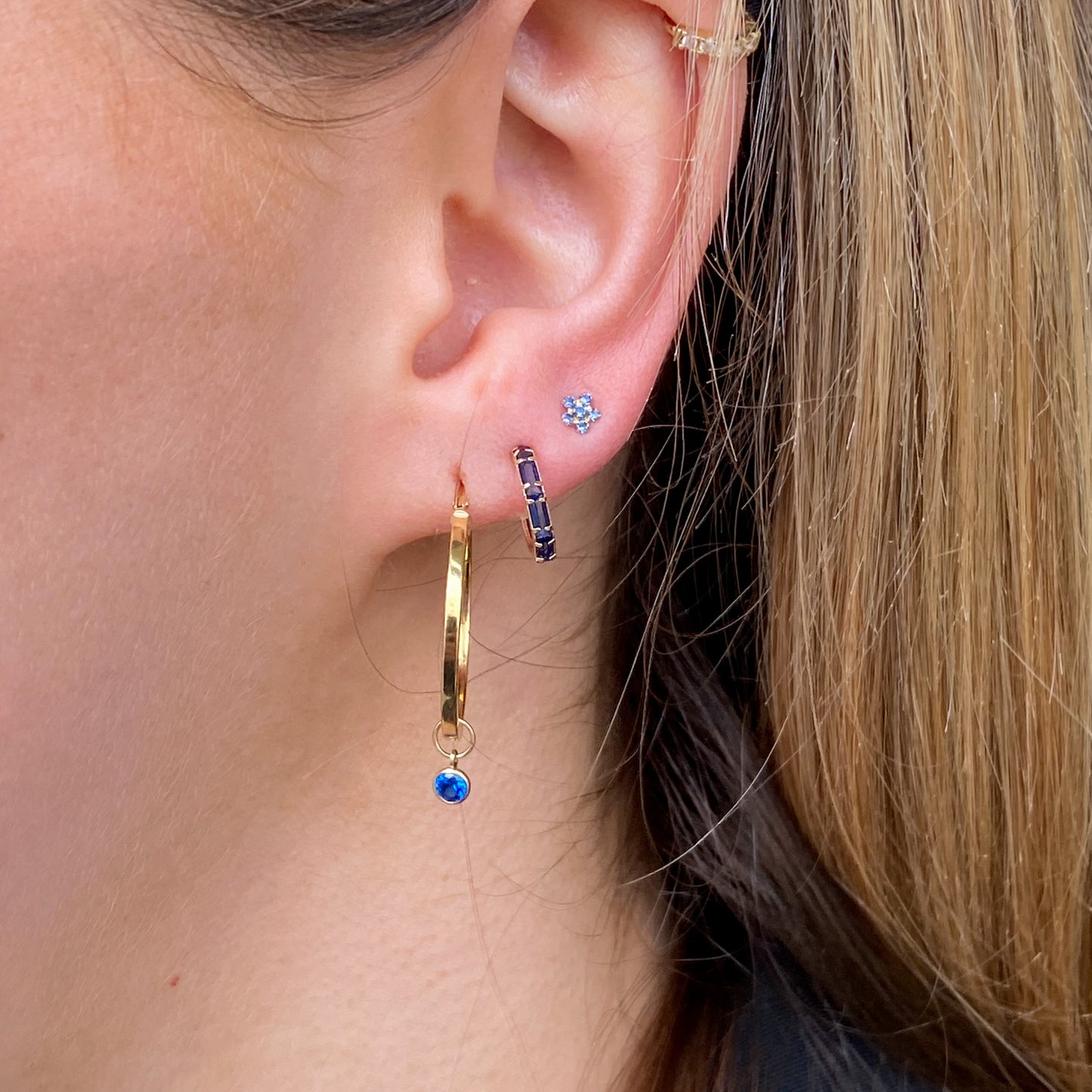 9ct Gold 10mm Baguette Hoop Earrings | Sapphire CZ - John Ross Jewellers
