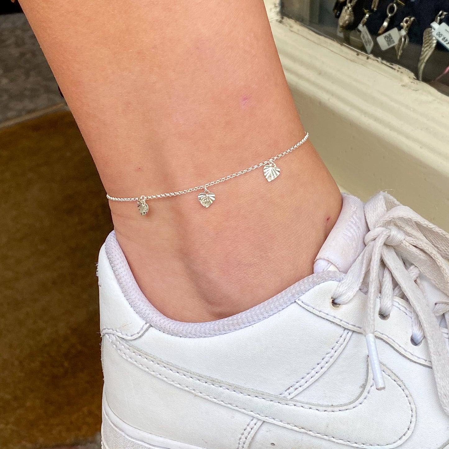 Silver Anklet - Diamond Cut Heart Charms | 22-25cm - John Ross Jewellers