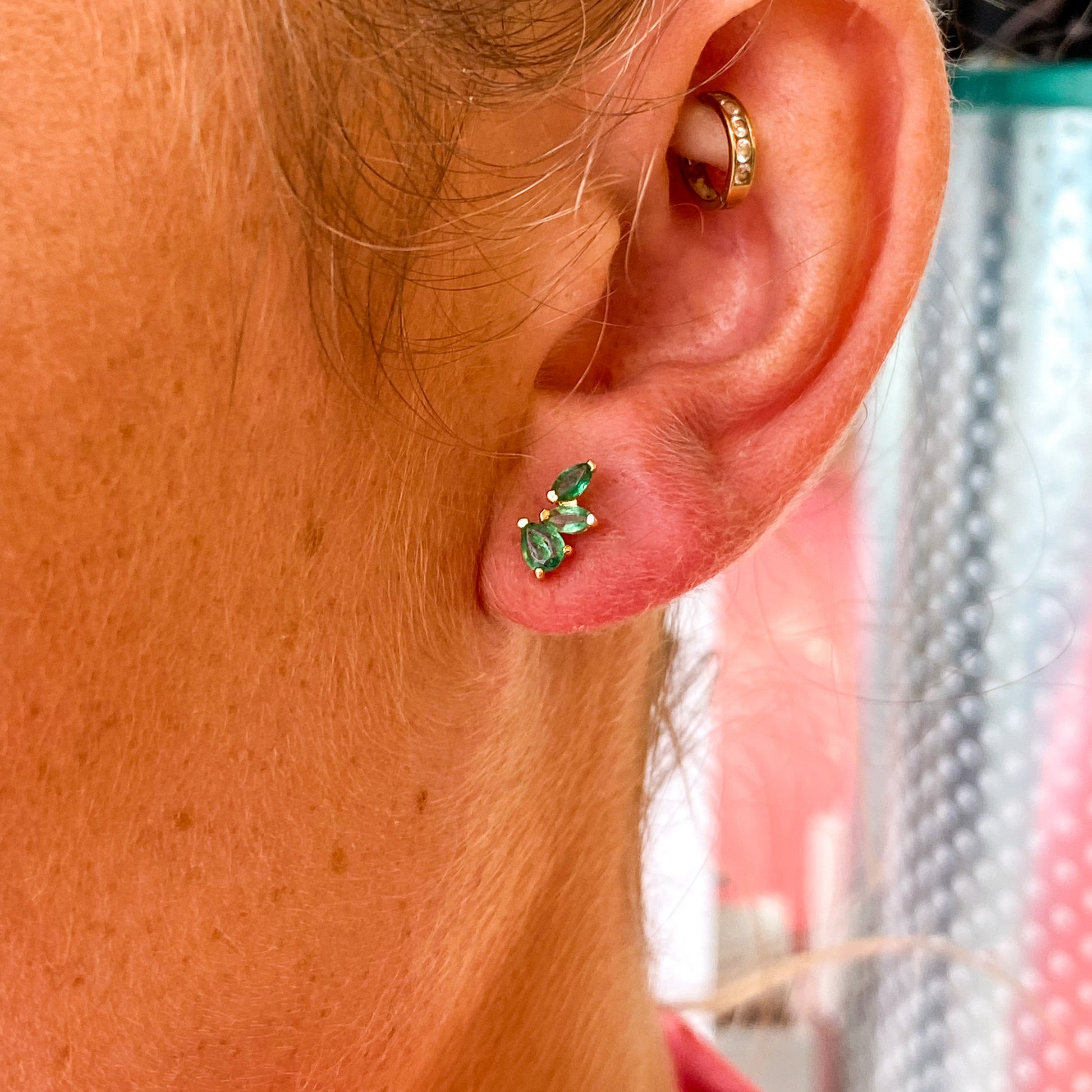 18ct Gold Marquise Emerald Climber Stud Earrings - John Ross Jewellers
