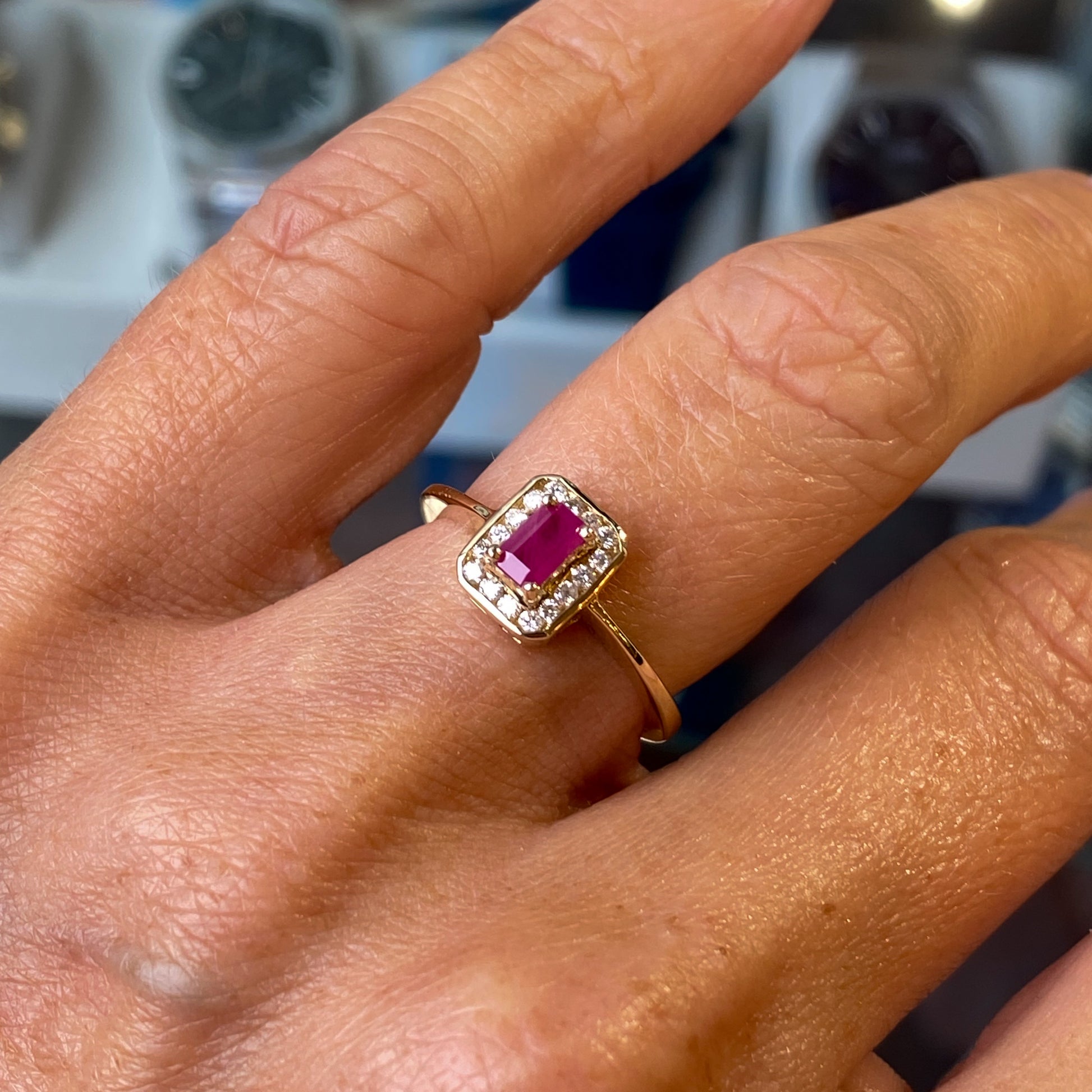 9ct Gold Ruby & Diamond Cluster Ring - John Ross Jewellers