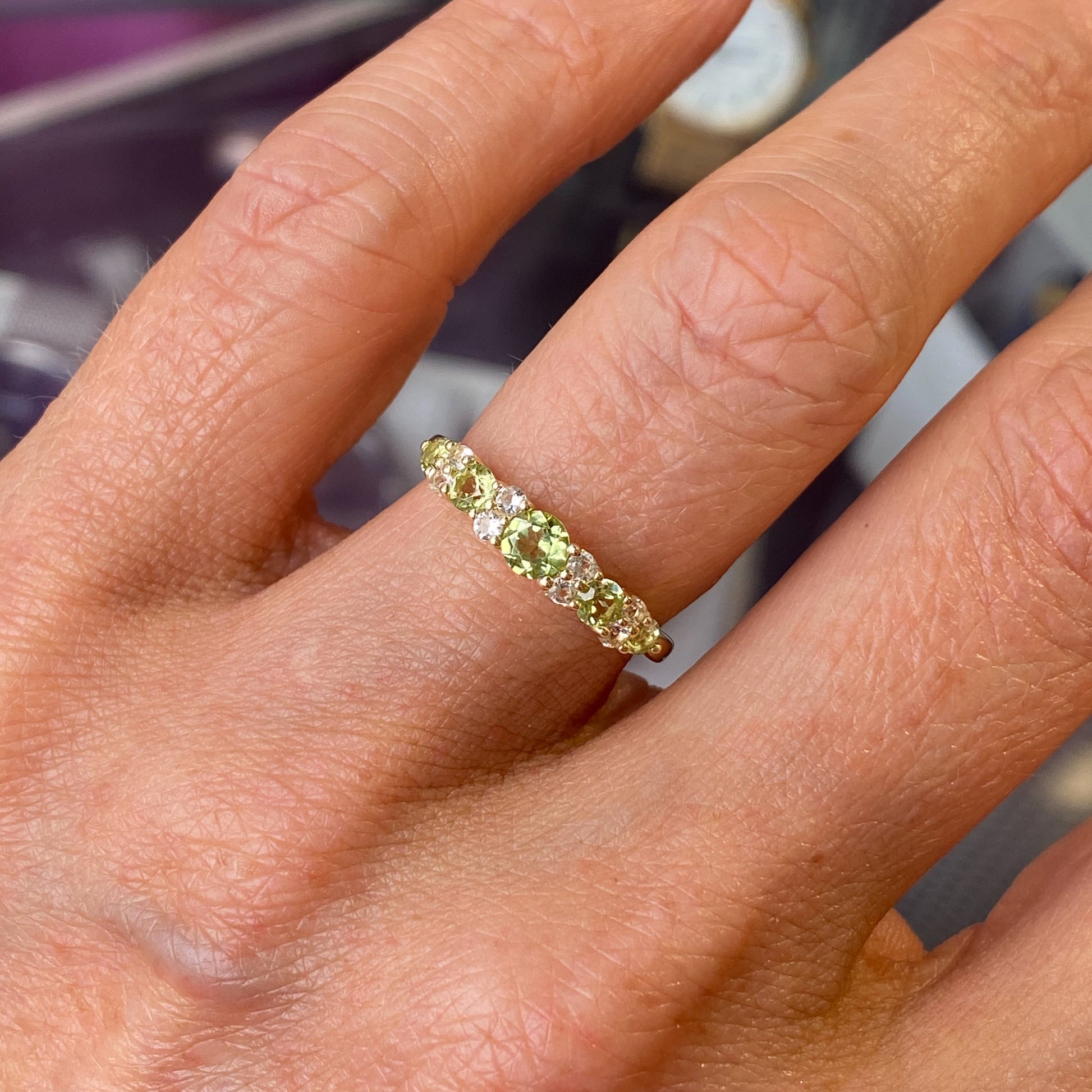 9ct Gold Graduated Eternity Ring - Peridot & White Topaz - John Ross Jewellers