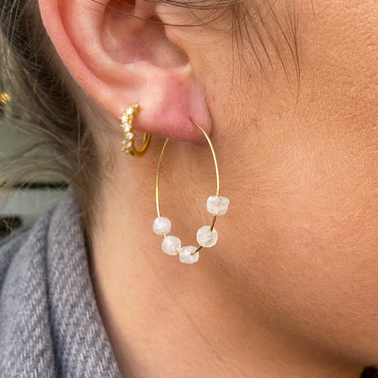 Sunshine Moonstone Hoop Earrings | 30mm - John Ross Jewellers