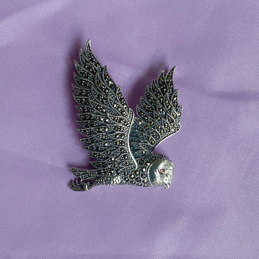 Silver Night Owl Marcasite Brooch - John Ross Jewellers
