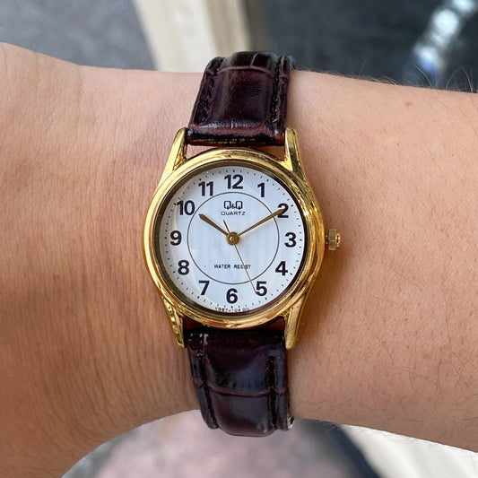 Q&Q Ladies Gold Leather Watch - John Ross Jewellers