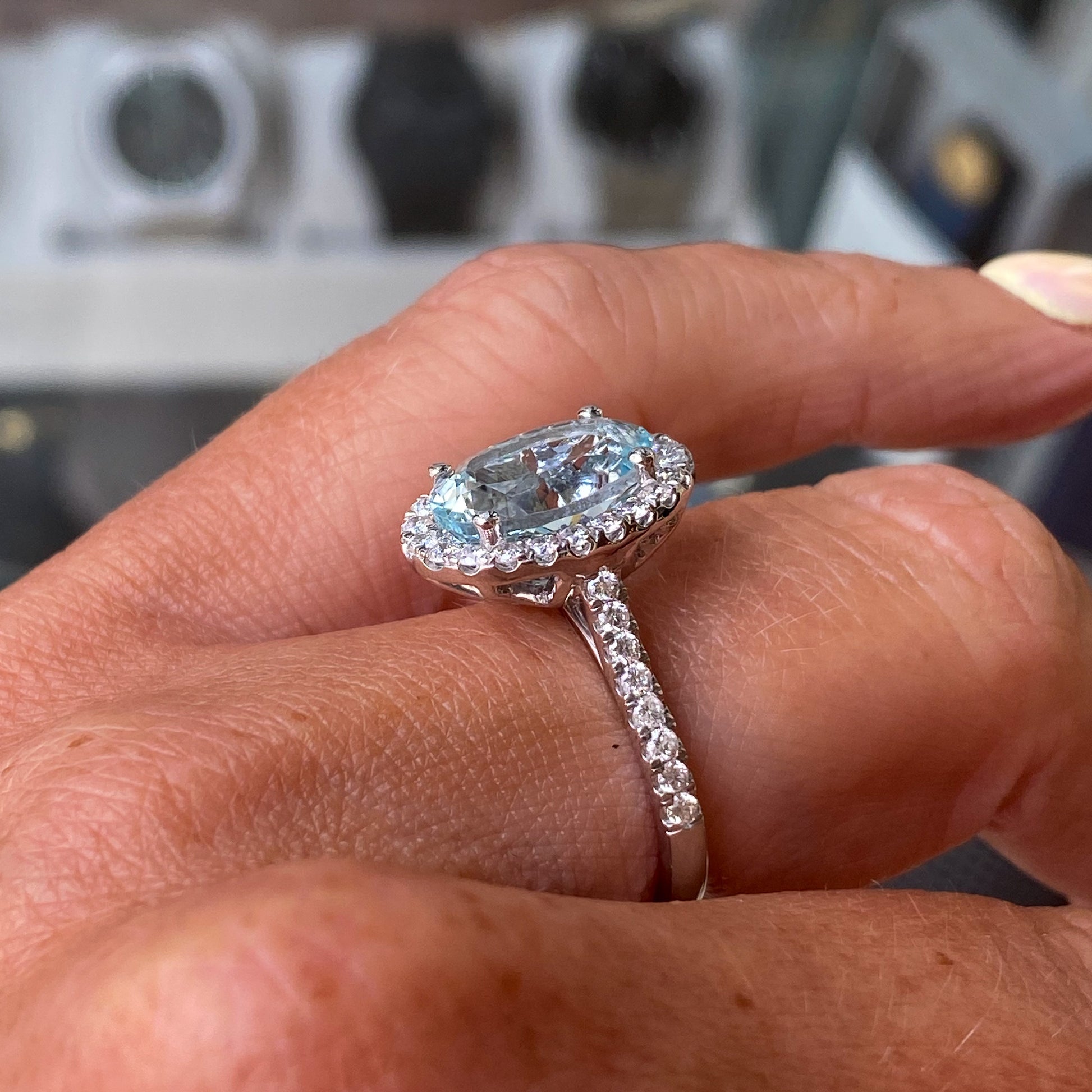 Platinum Oval Aquamarine & Diamond Ring - John Ross Jewellers
