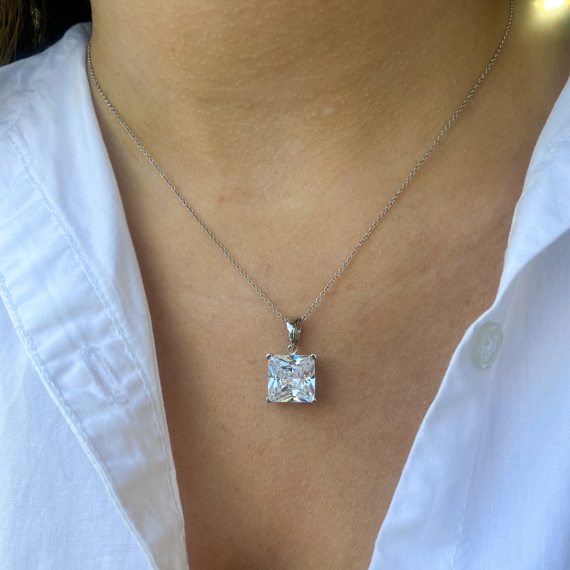 9ct White Gold CZ Pendant - John Ross Jewellers