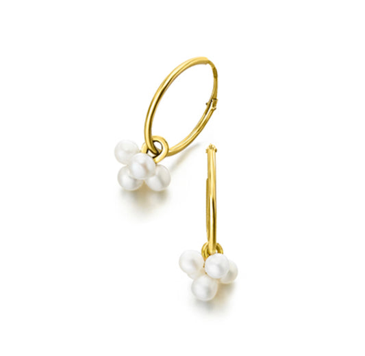 18ct Gold Freshwater Pearl Cluster Sleeper Earrings - John Ross Jewellers