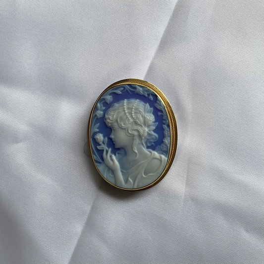18ct Gold Blue Agate Lady Cameo Brooch/Pendant - Large - John Ross Jewellers