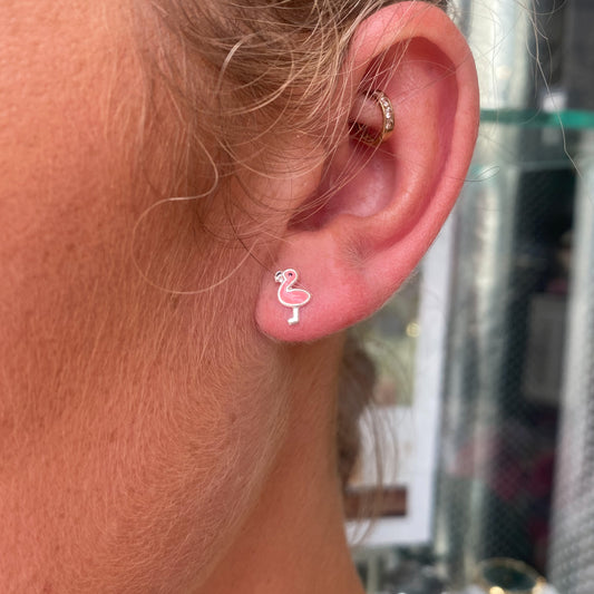 Silver Pink Flamingo Stud Earrings - John Ross Jewellers