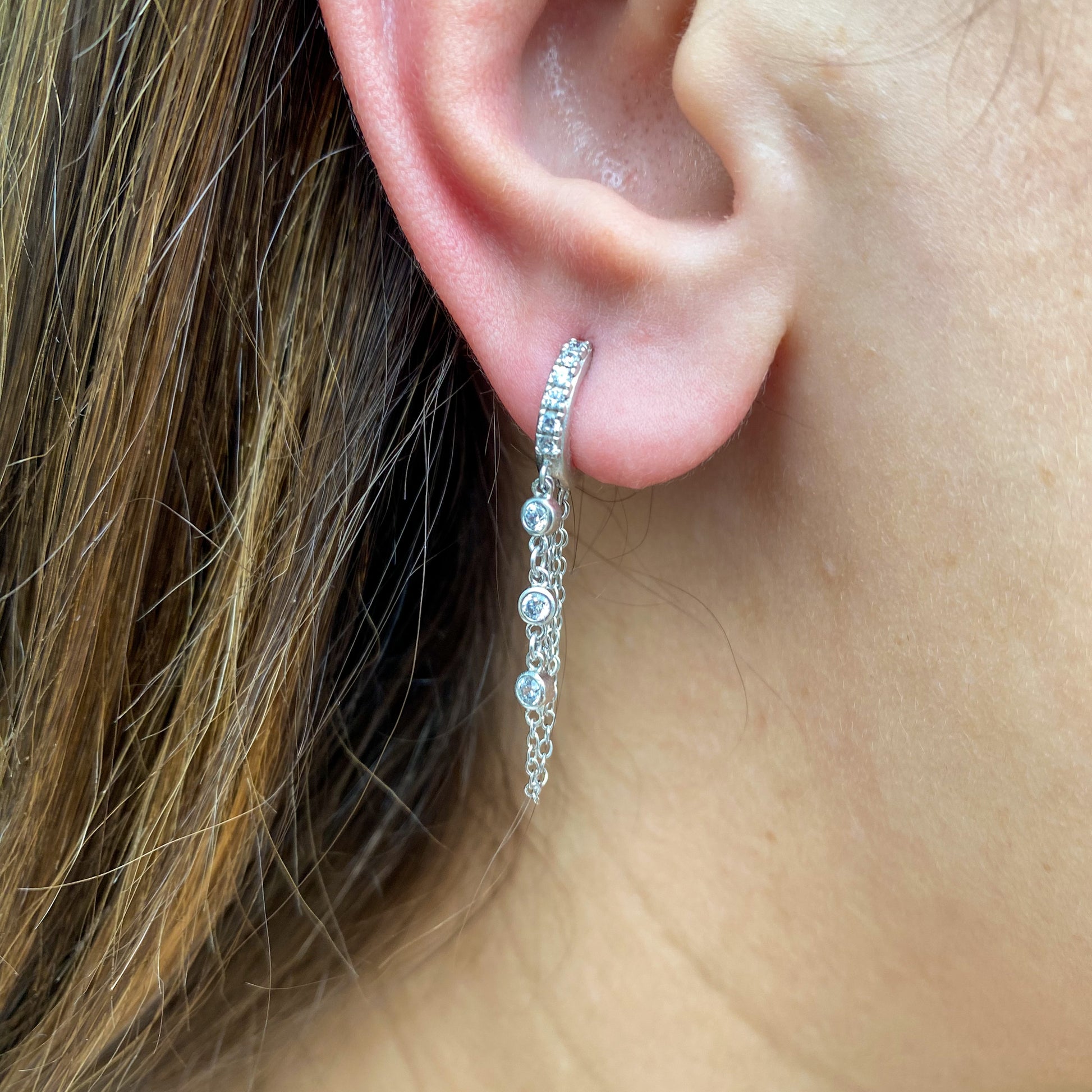 Ear Candy Trilogy Chain CZ Huggie Earring - John Ross Jewellers