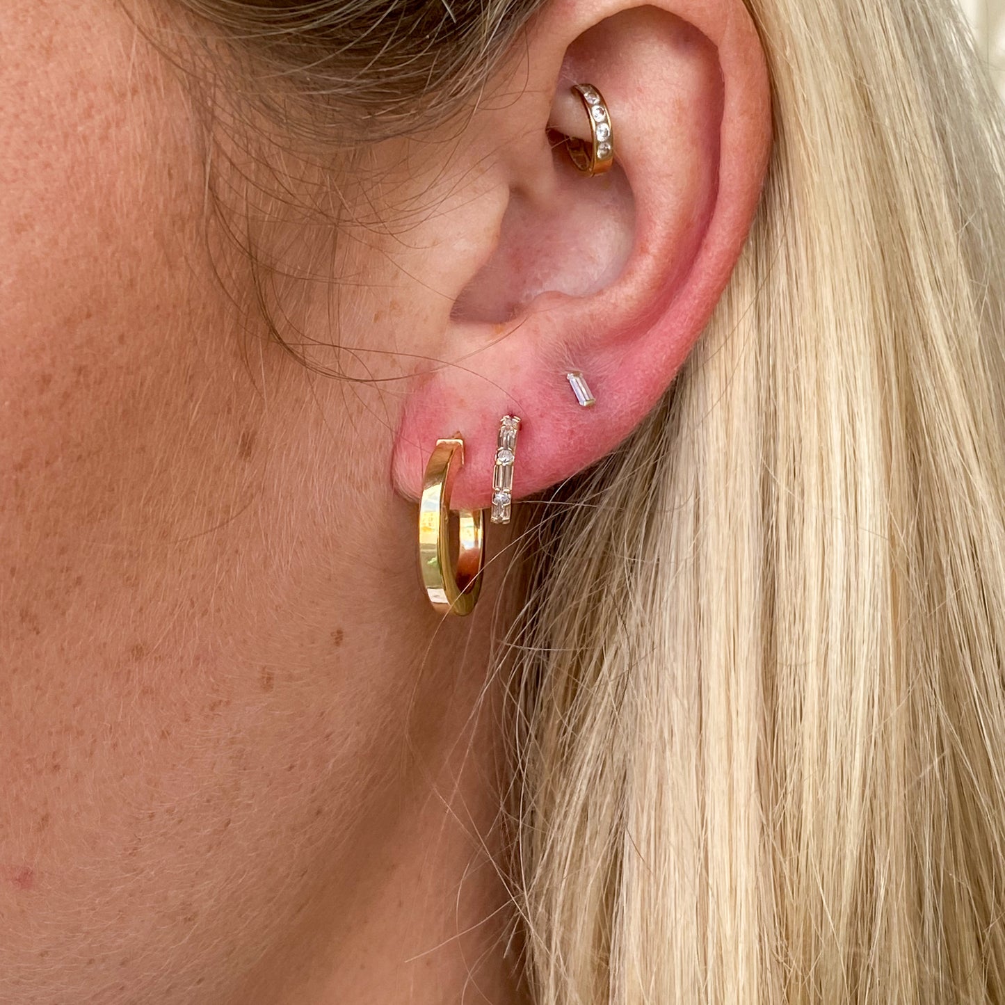 9ct Gold 10mm Baguette Hoop Earrings | White CZ - John Ross Jewellers