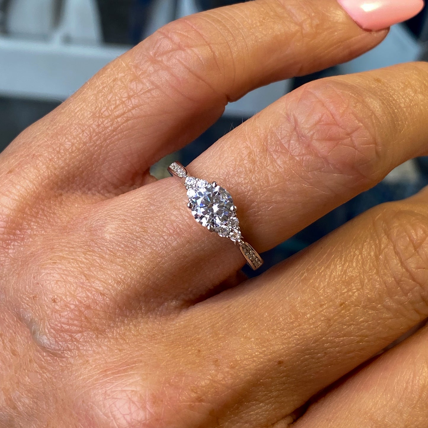 Silver Round CZ Ring with trio shoulders | C Flawless - John Ross Jewellers