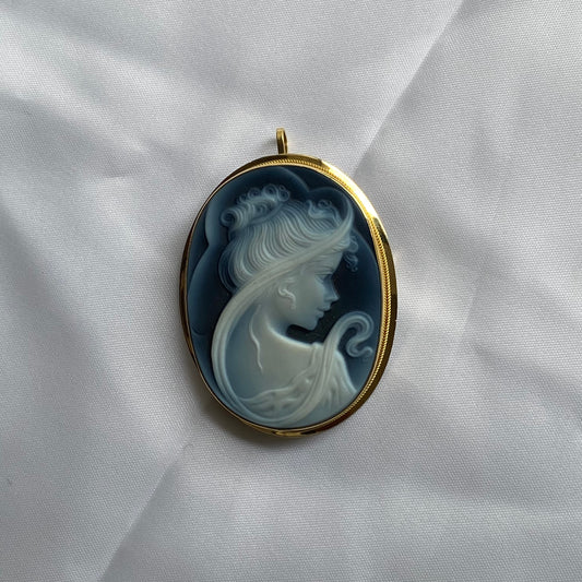 18ct Gold Black Agate Lady Cameo Brooch/Pendant - Large - John Ross Jewellers