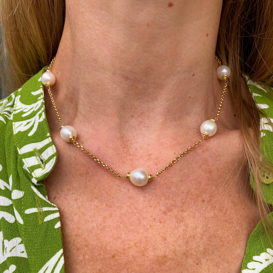 18ct Gold Pearl & Chain Berry Necklace - John Ross Jewellers