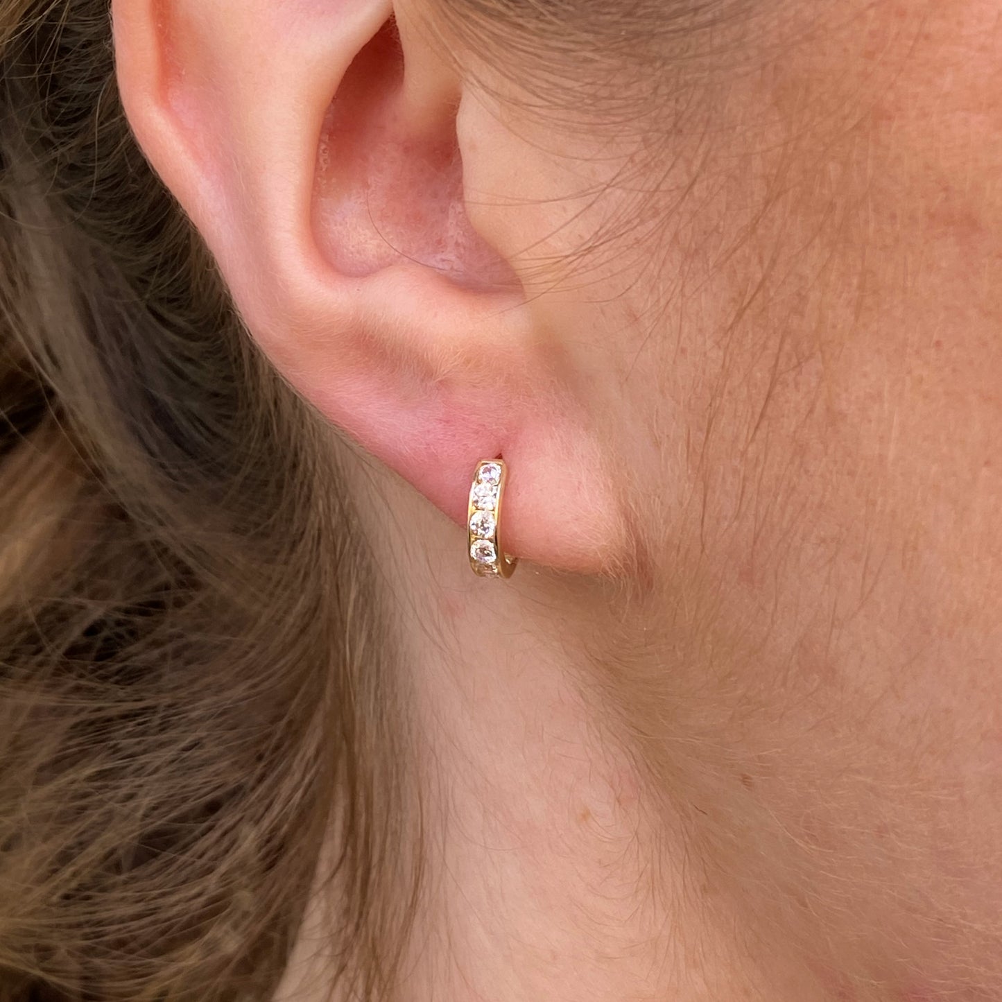 9ct Gold 11mm Huggie Hoop Earrings | White CZ - John Ross Jewellers