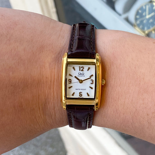 Q&Q Ladies Gold Leather Watch - John Ross Jewellers