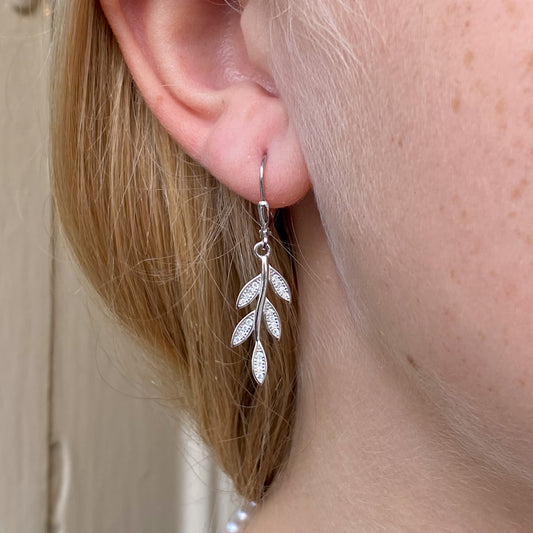 Silver CZ Hanging Leaves Drop Earrings - John Ross Jewellers