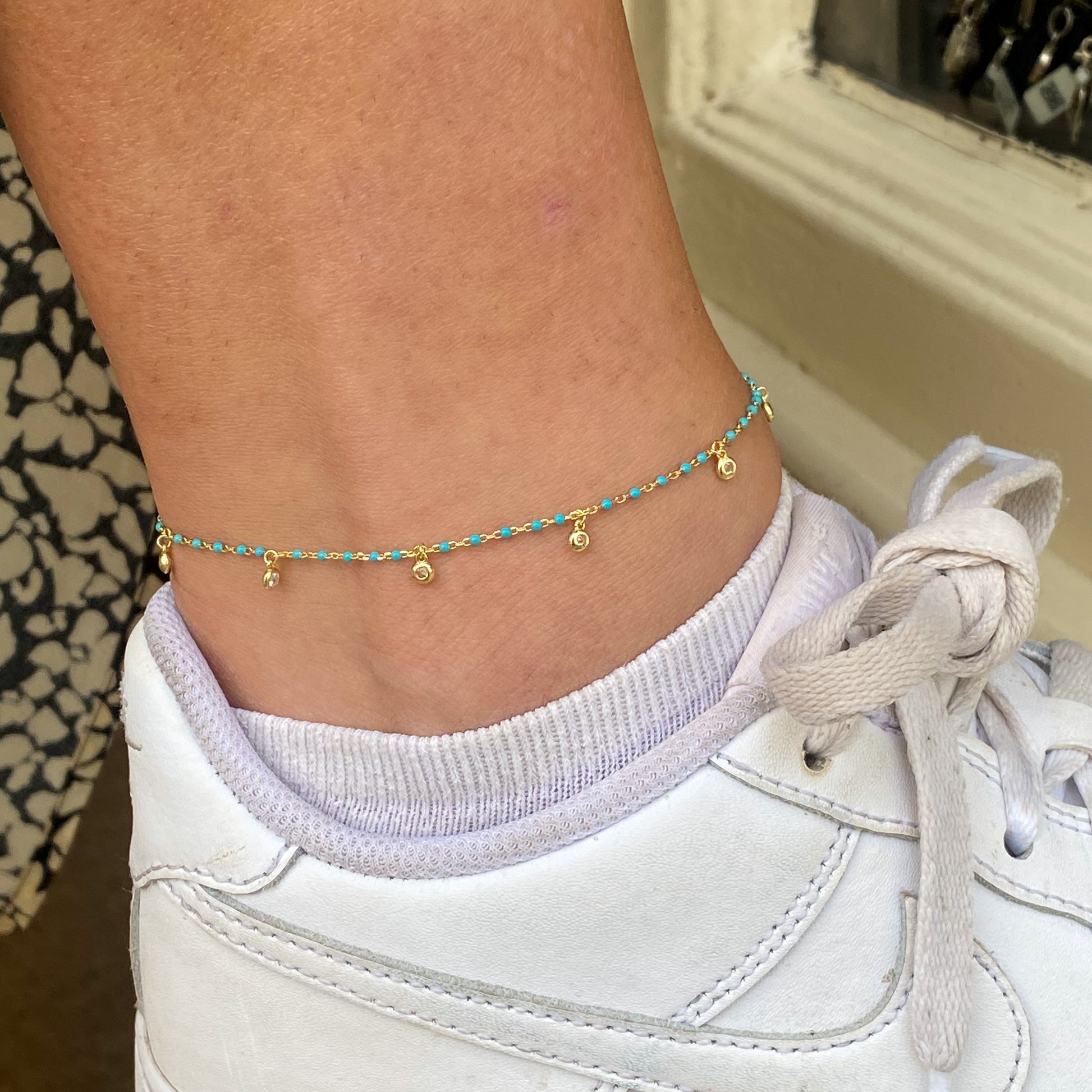 Sunshine Anklet - CZ Turquoise Enamel - John Ross Jewellers