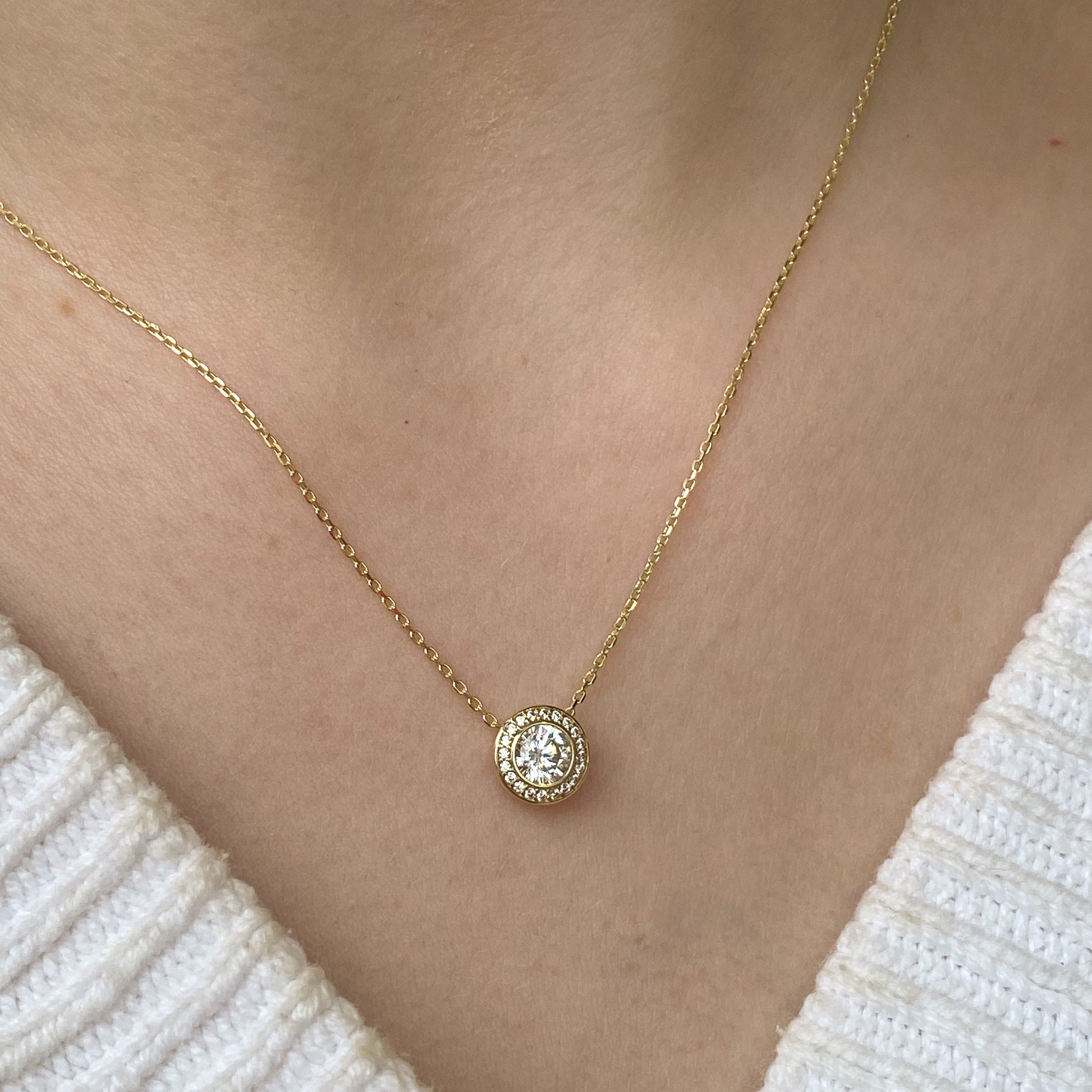 9ct Gold CZ Halo Necklace - John Ross Jewellers