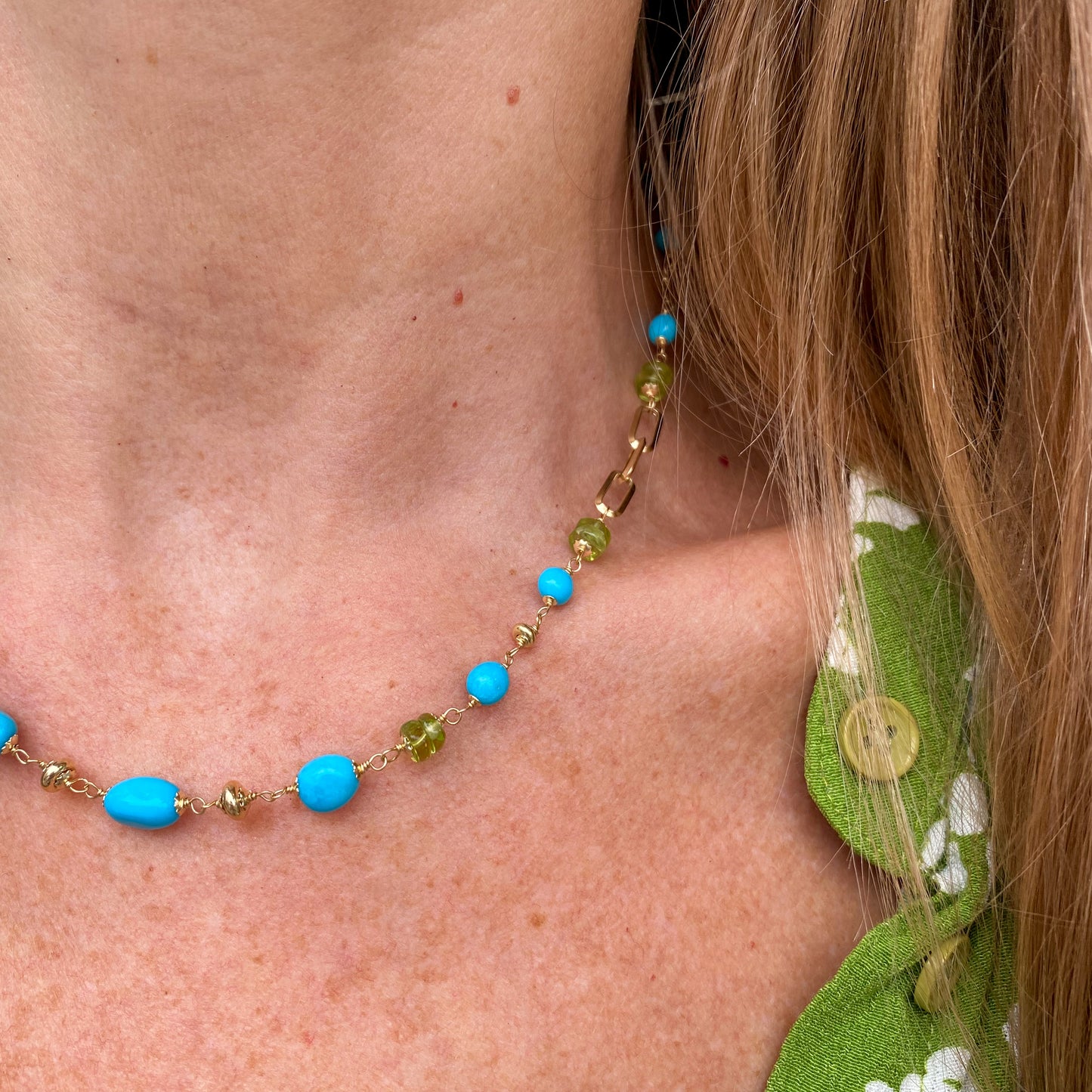 18ct Gold Nova Turquoise & Peridot Necklace - John Ross Jewellers