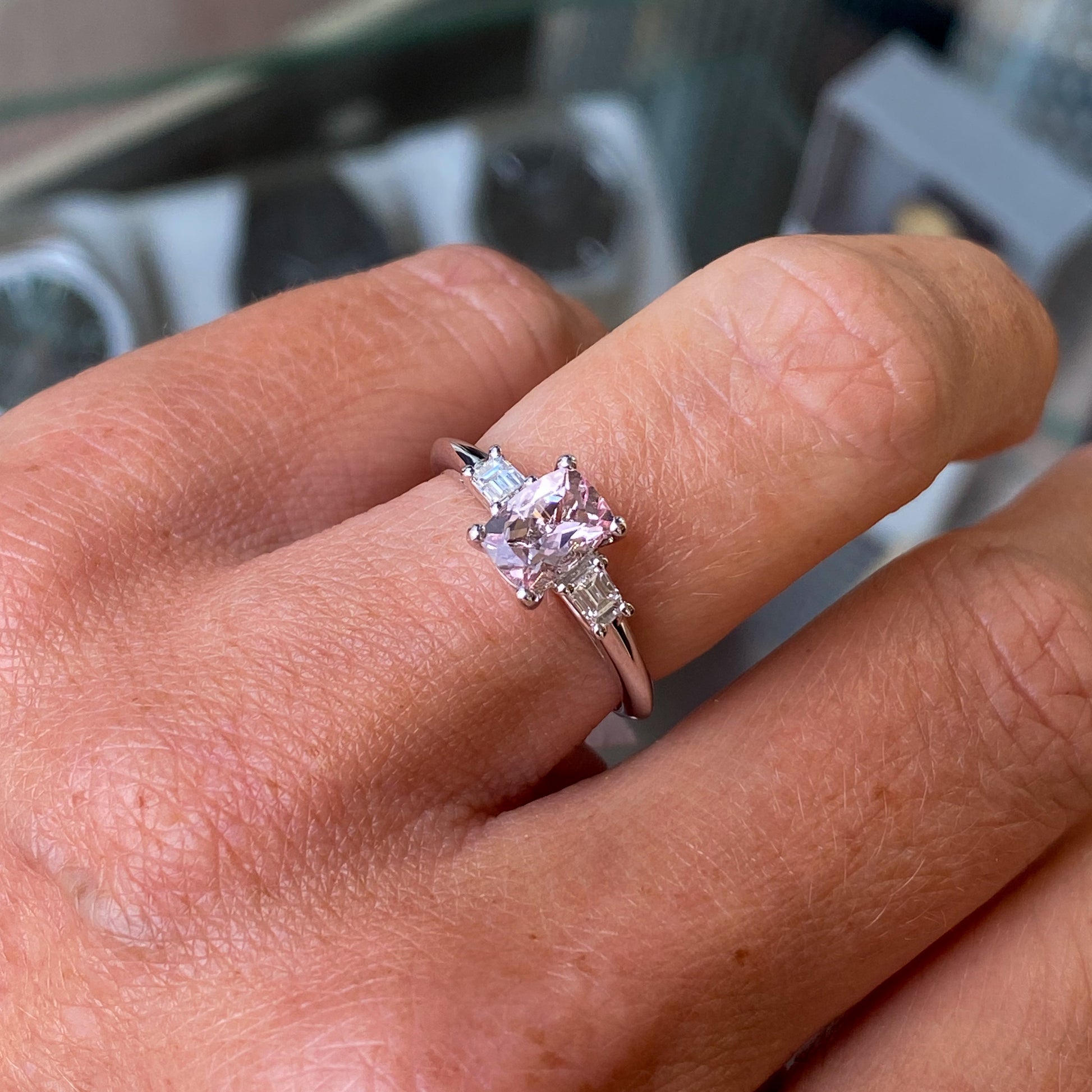 Platinum Radiant Morganite & Diamond Engagement Ring - John Ross Jewellers