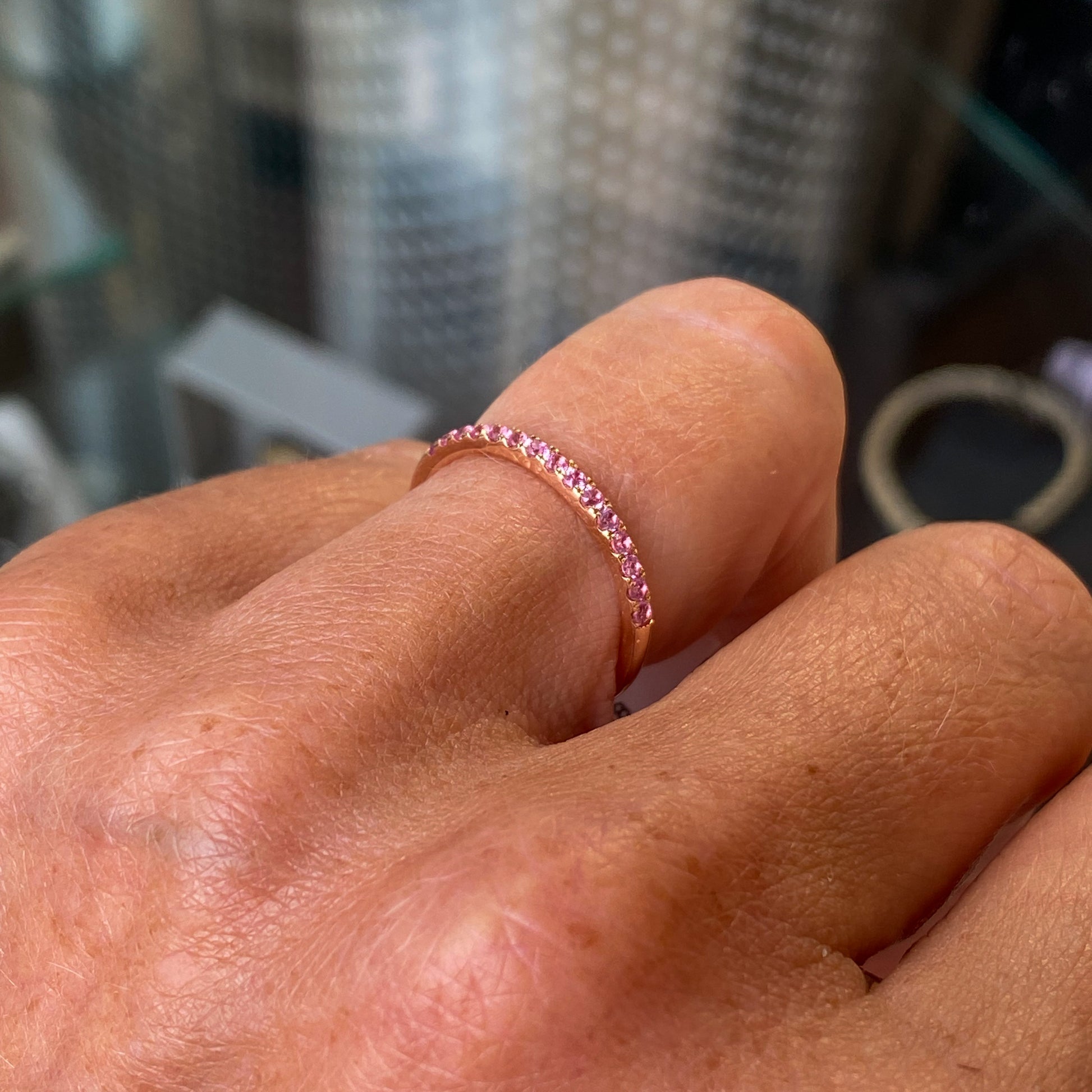 18ct Rose Gold Dainty Pink Sapphire Eternity Ring 0.30ct - John Ross Jewellers