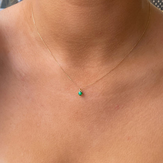 14ct Gold Green CZ Solitaire Necklace | 4mm - John Ross Jewellers