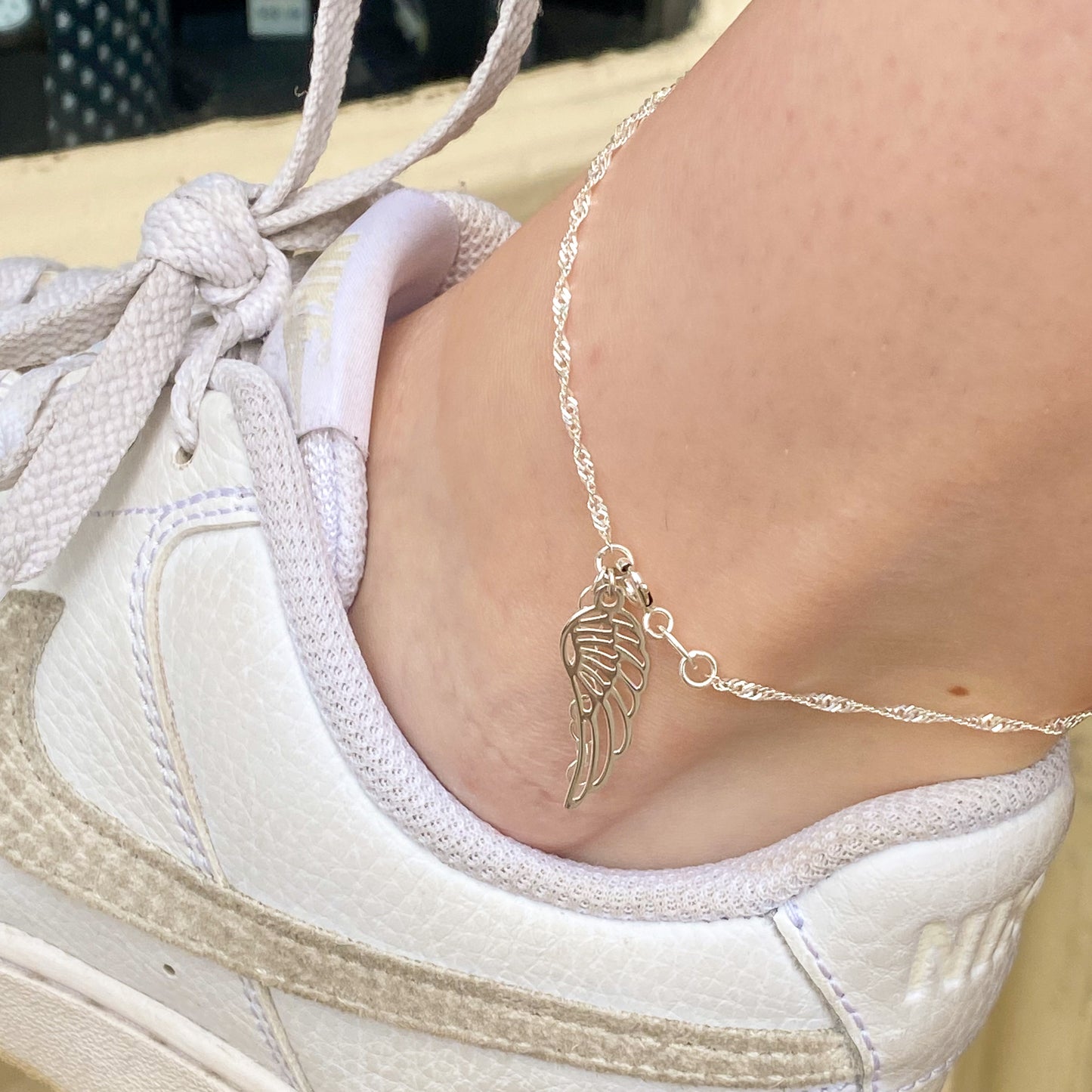 Silver Anklet - Angel Wing Charm | 25cm - John Ross Jewellers
