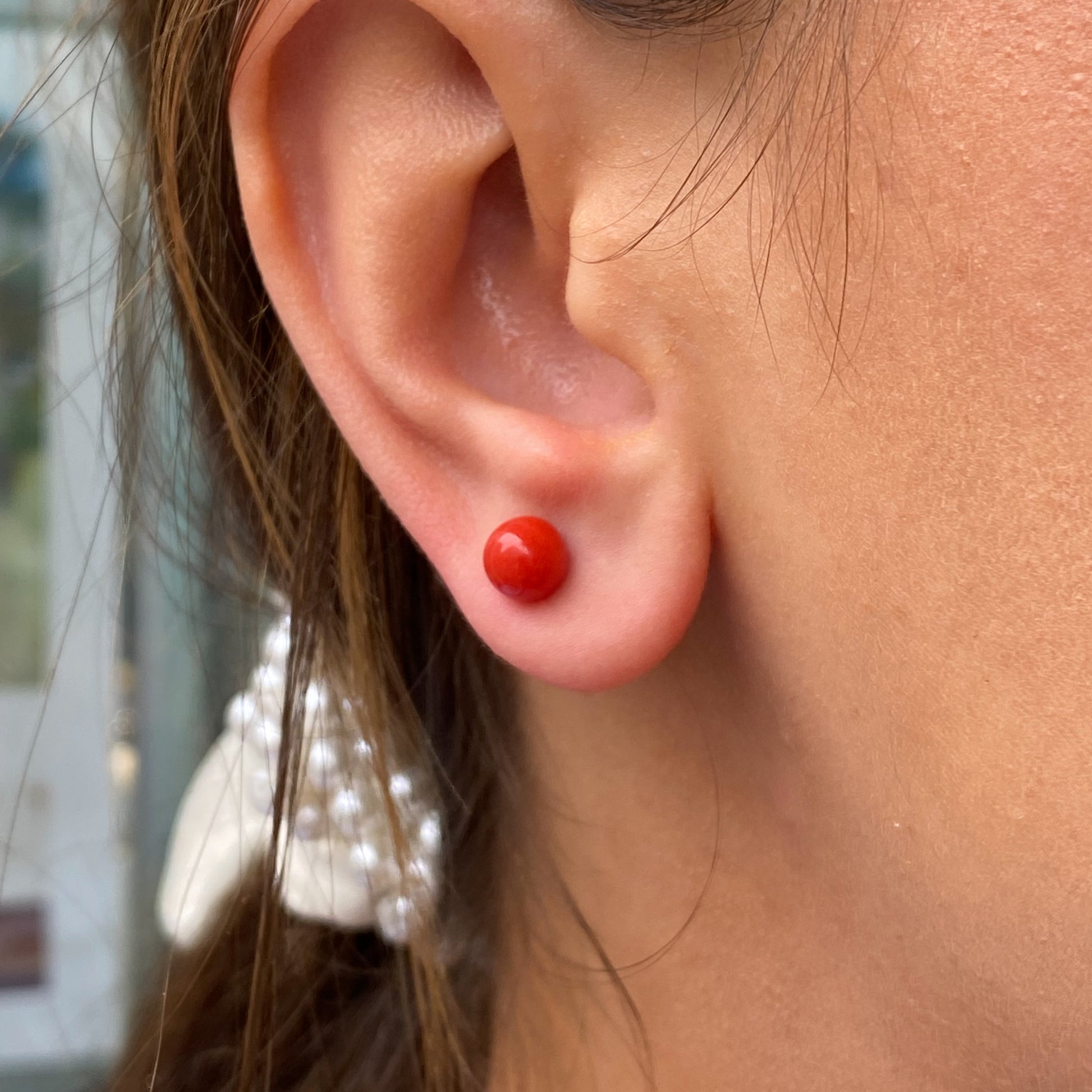 18ct Gold Red Coral Ball Stud Earrings | 6mm - John Ross Jewellers