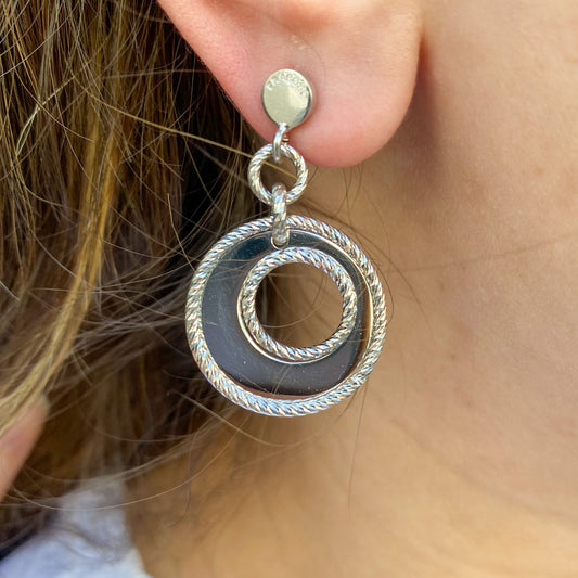 Silver Fraboso Double Circle Drop Earrings - John Ross Jewellers