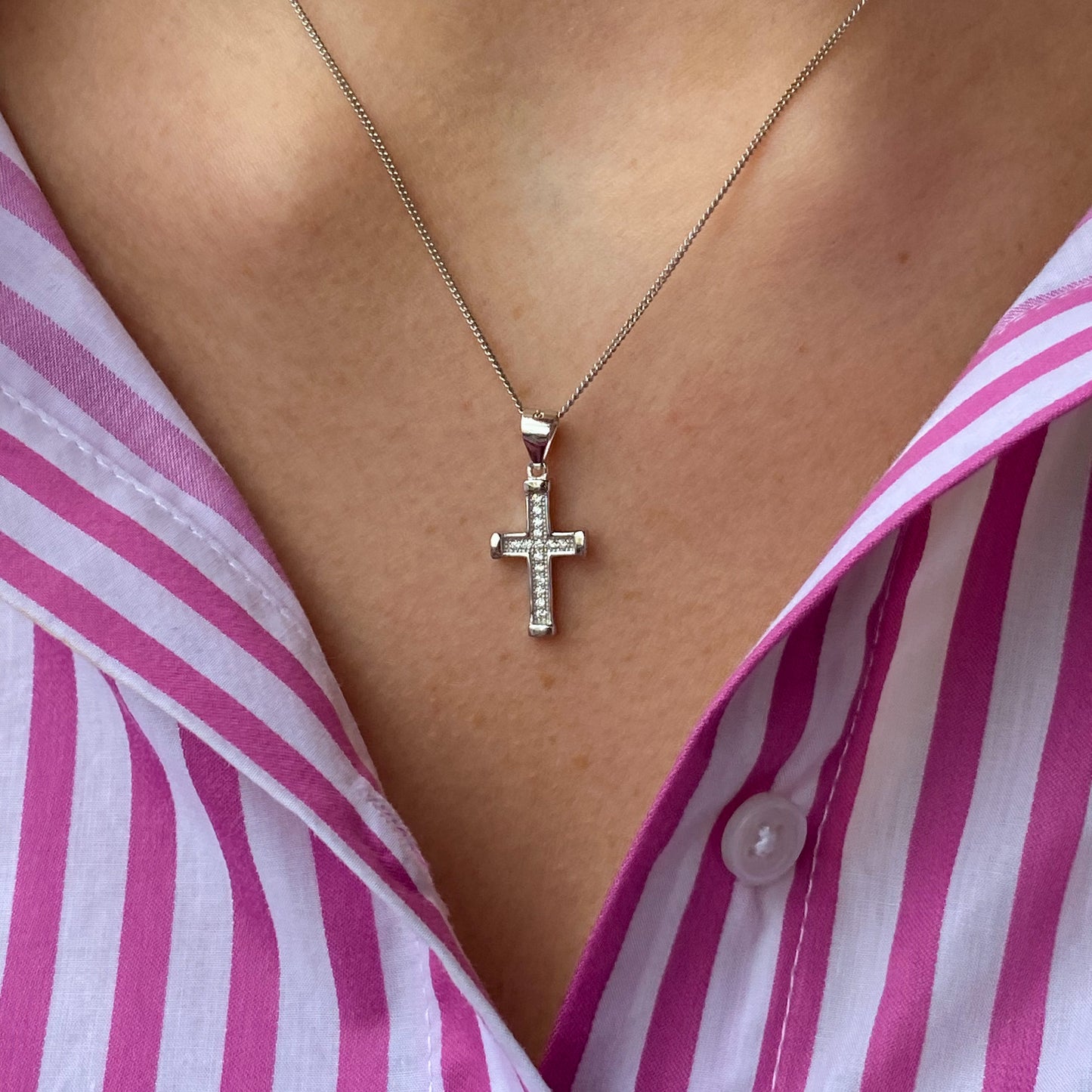 Silver CZ Cross Necklace - John Ross Jewellers