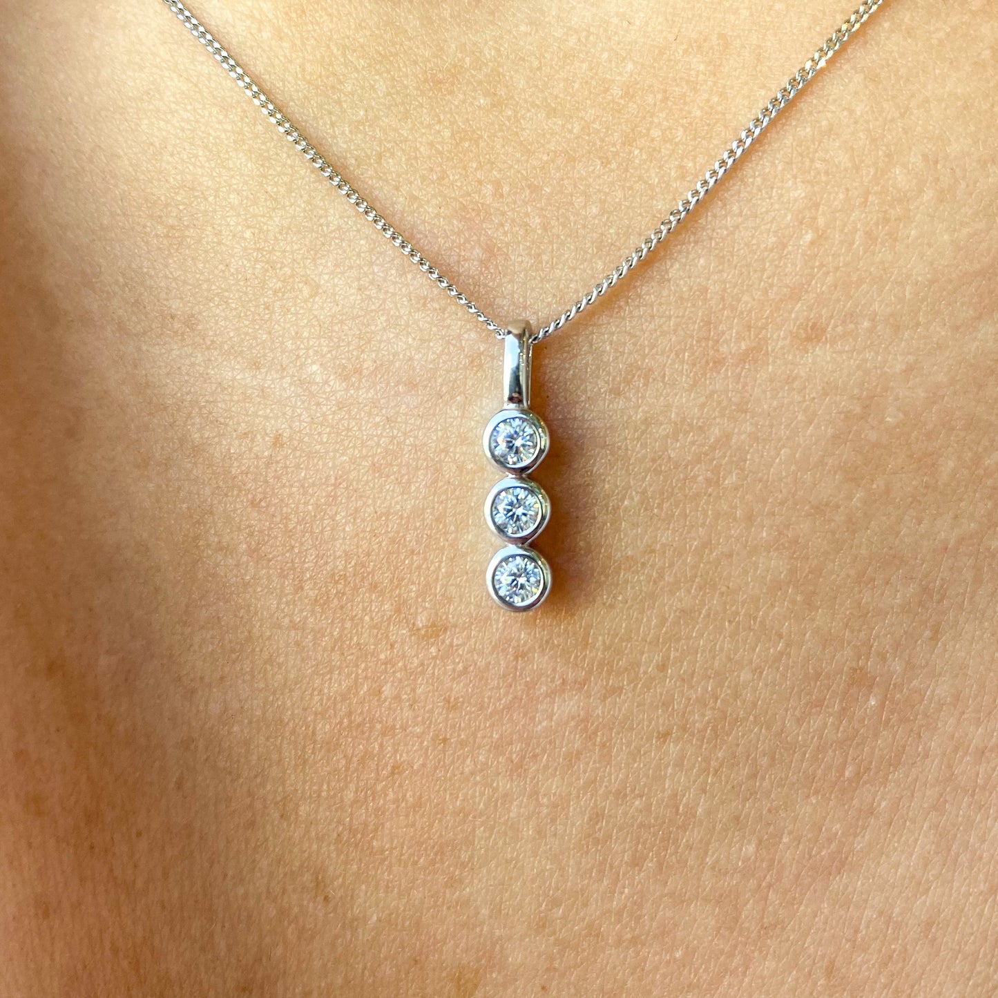 Silver Bezel Set Triple CZ Necklace - John Ross Jewellers