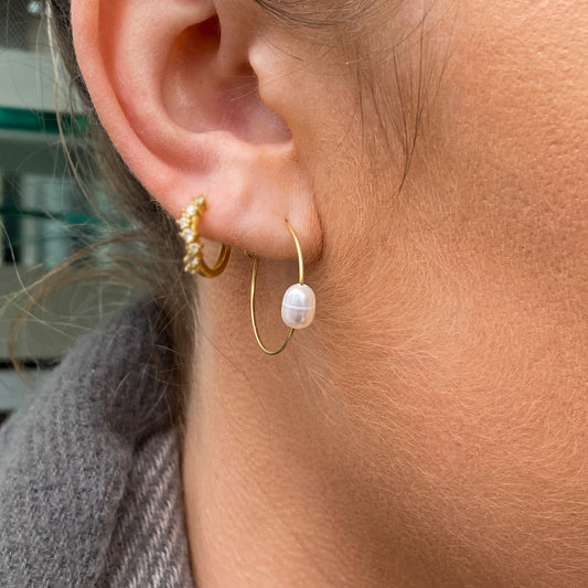 Sunshine Simple Freshwater Pearl Slider Hoop Earrings | 20mm - John Ross Jewellers