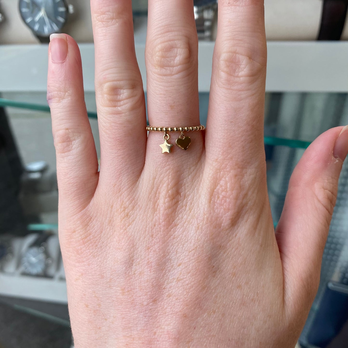 9ct Gold Bobble Ring with Heart & Star Charms - John Ross Jewellers