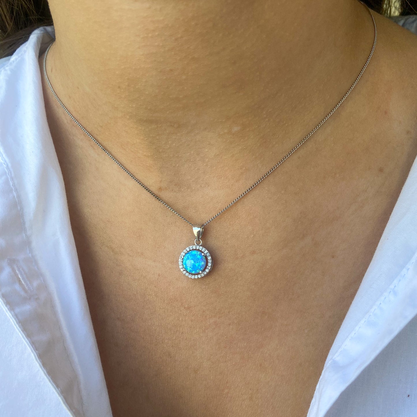 Silver Blue Opalique Necklace - John Ross Jewellers