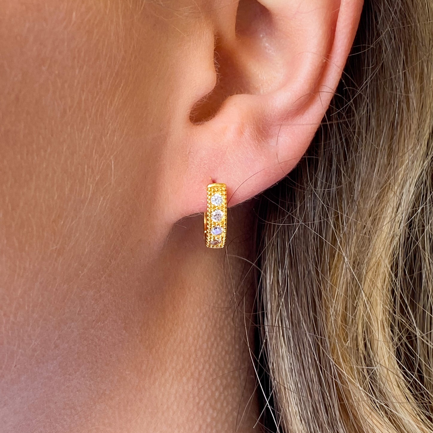 Sunshine Millgrain CZ Huggie Hoop Earrings - John Ross Jewellers