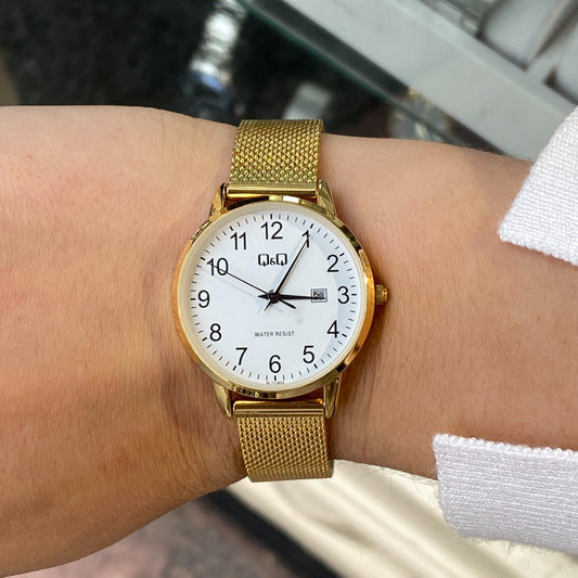 Q&Q Ladies Gold Mesh Watch - John Ross Jewellers