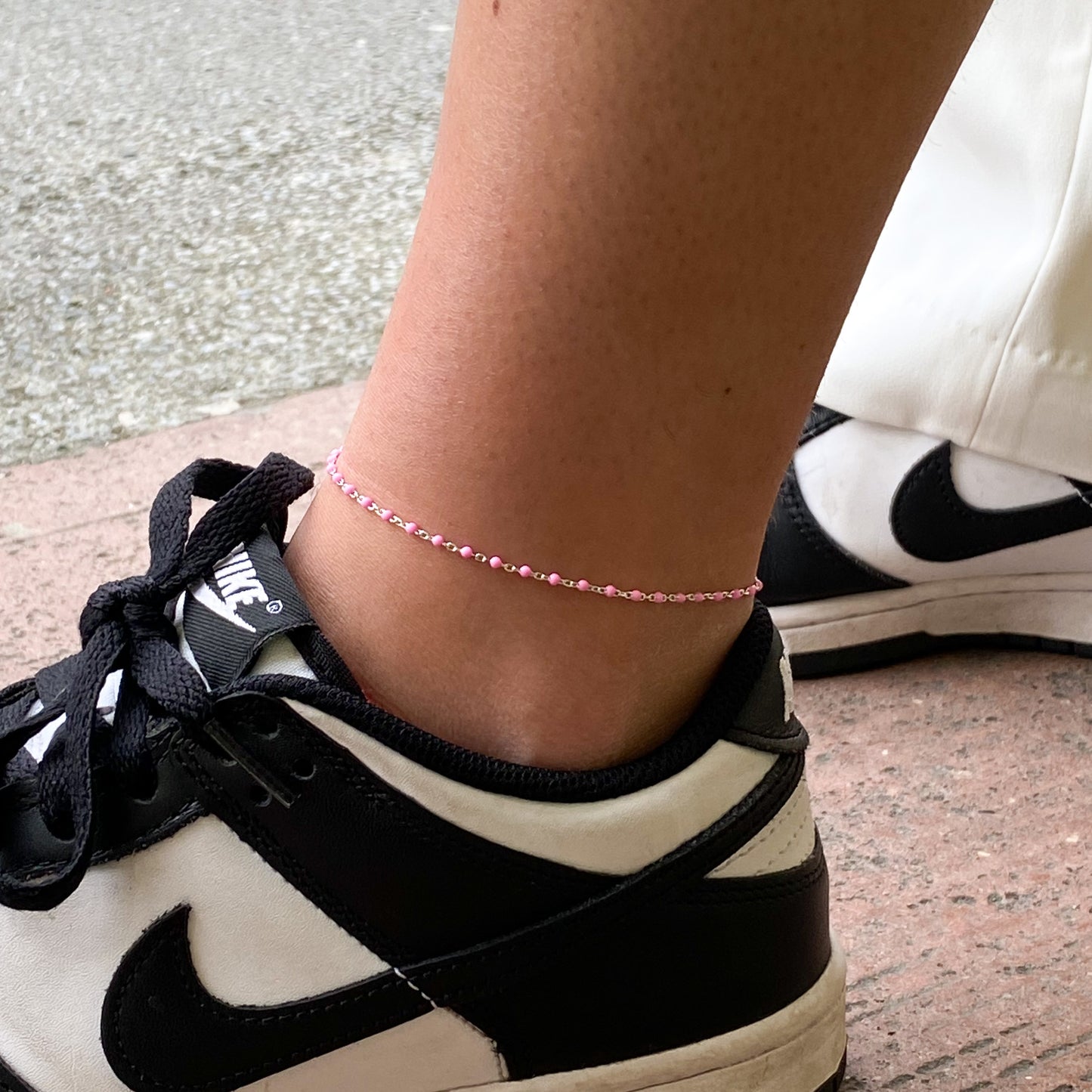 Silver Anklet - Dainty Pink Enamel - John Ross Jewellers