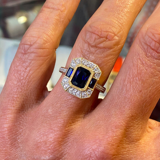 9ct Gold Created Sapphire & CZ Ring - John Ross Jewellers