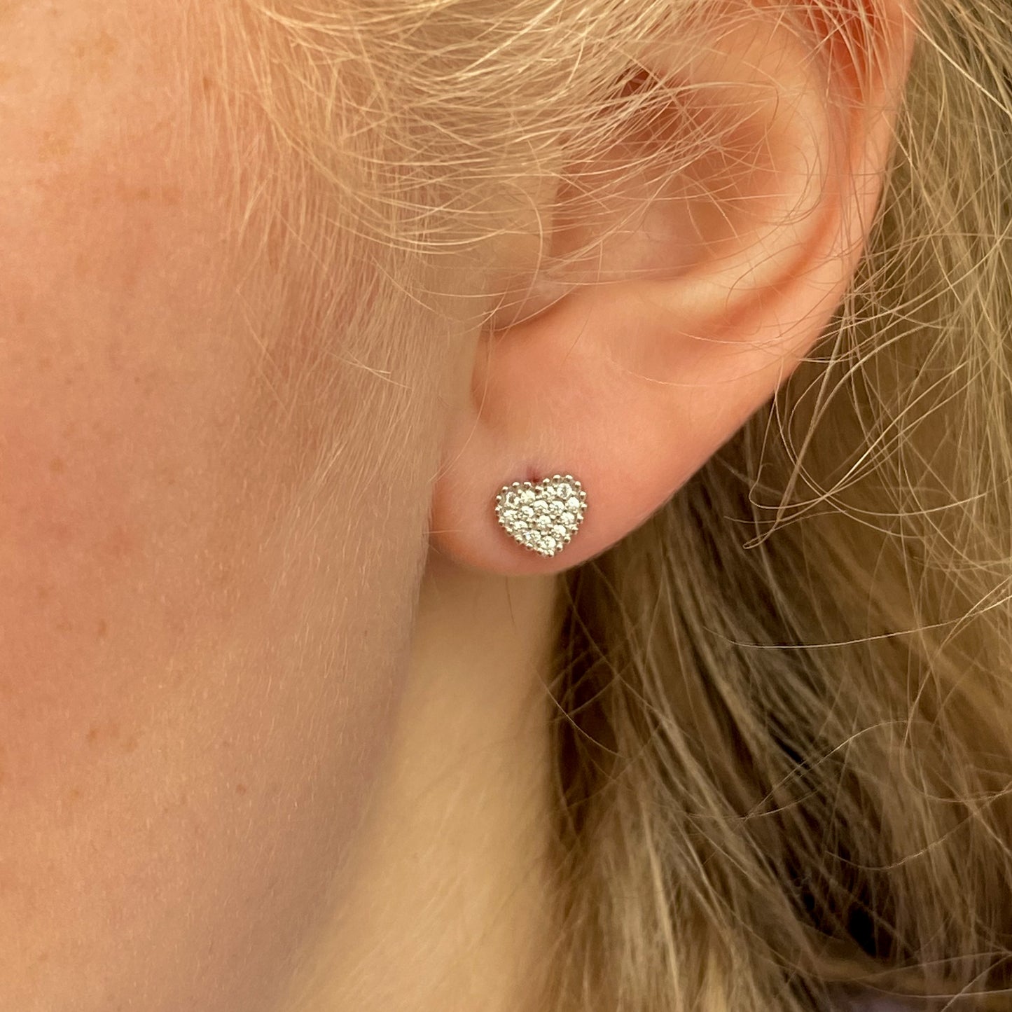 Silver Millgrain Heart CZ Stud Earrings - John Ross Jewellers