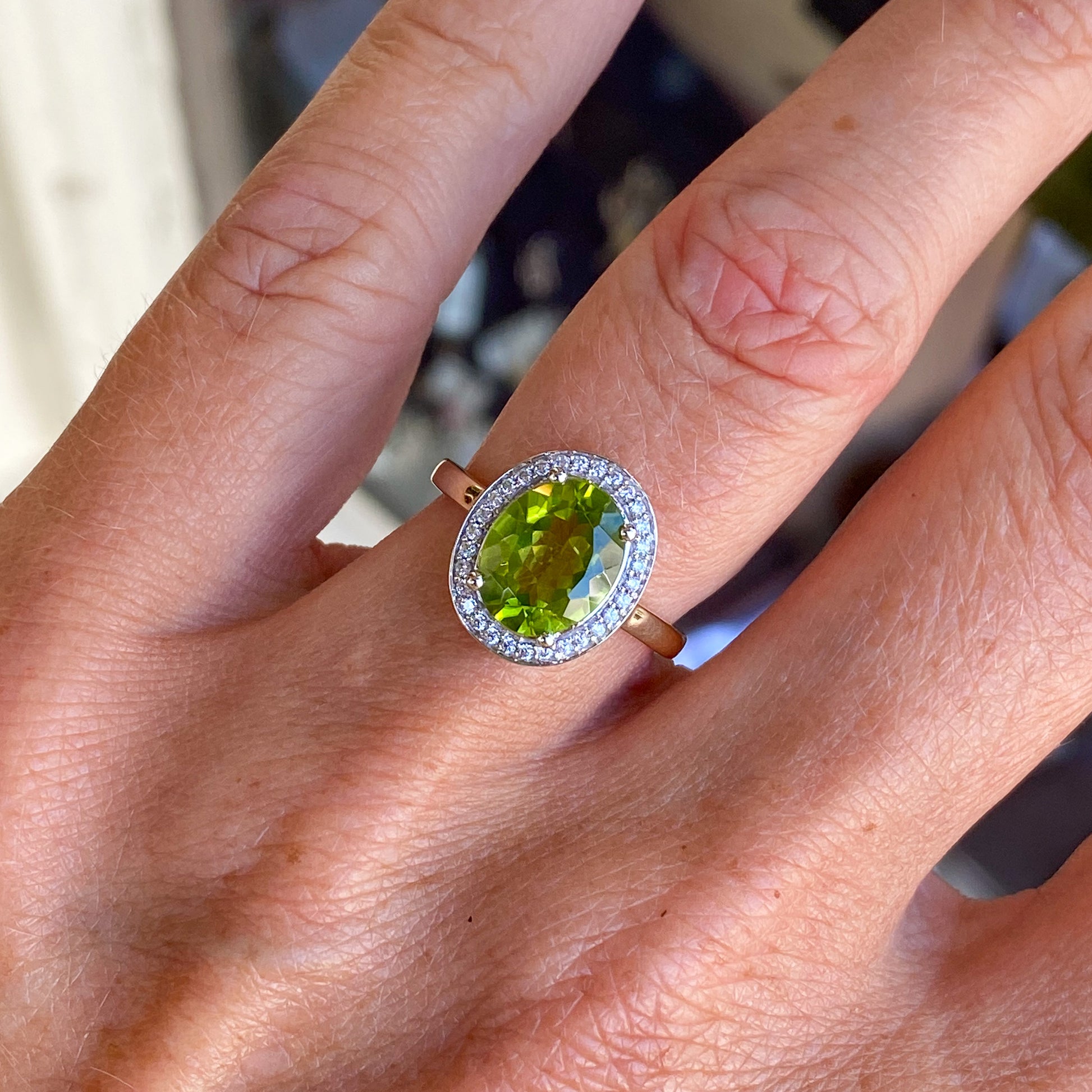 9ct Gold Peridot & CZ Oval Cluster Ring - John Ross Jewellers