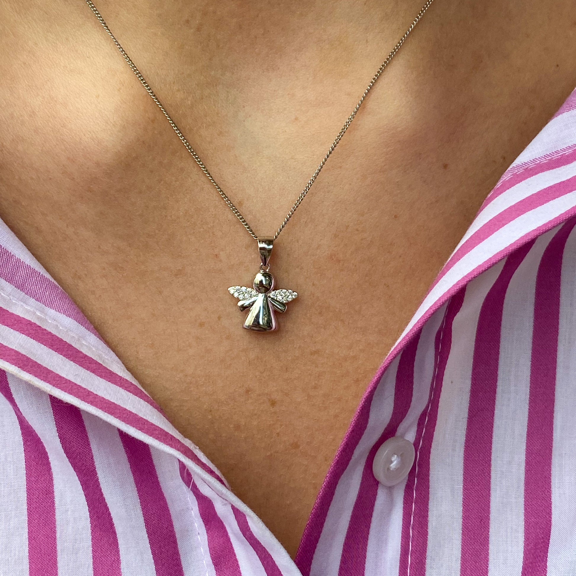 Silver CZ Guardian Angel Pendant Necklace - John Ross Jewellers