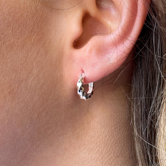 Silver Tapered Twist Huggie Hoop Earrings | 11mm - John Ross Jewellers