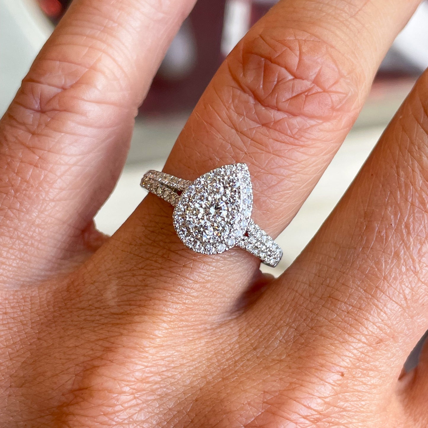 9ct White Gold Pear Cluster Engagement Ring | 0.76ct - John Ross Jewellers