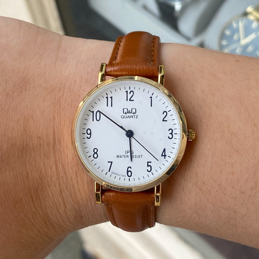 Q&Q Ladies Gold Leather Watch - John Ross Jewellers