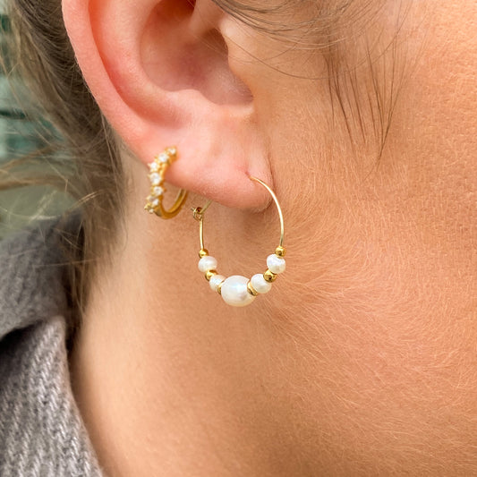 Sunshine Freshwater Pearl Slider Hoop Earrings | 20mm - John Ross Jewellers