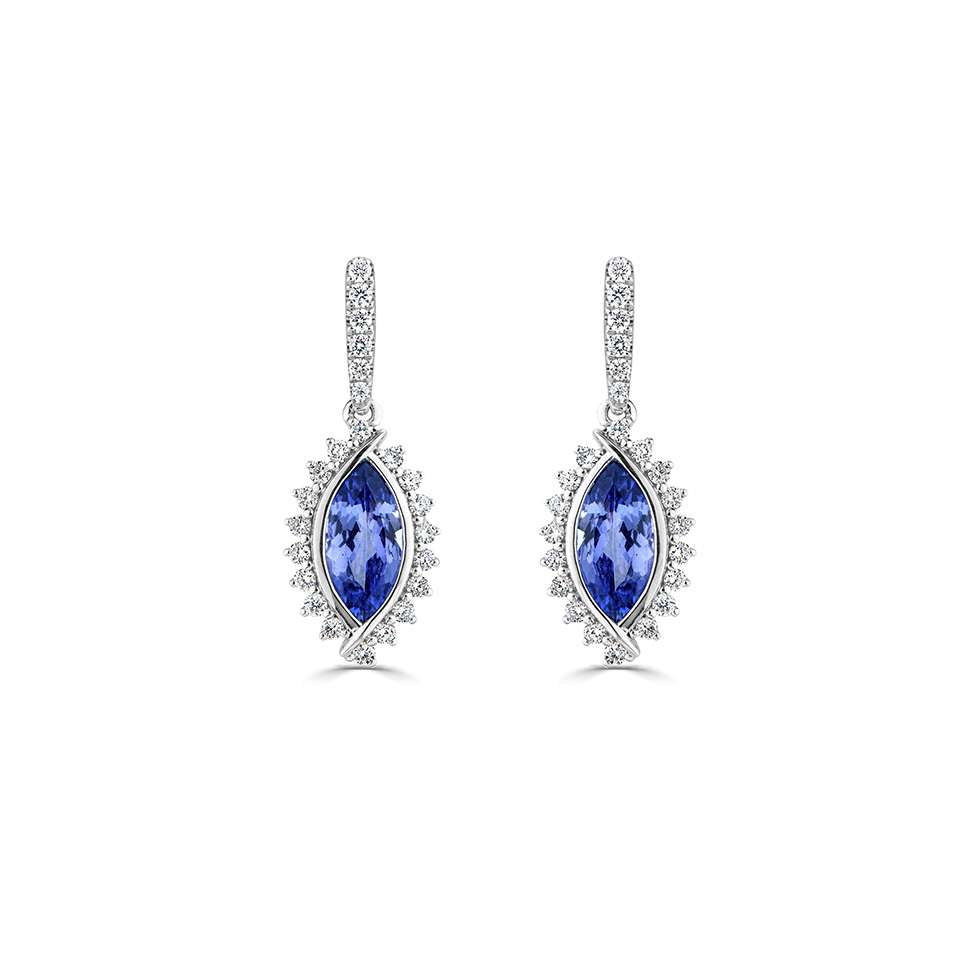 18ct White Gold Tanzanite & Diamond Drop Earrings | 0.40ct - John Ross Jewellers