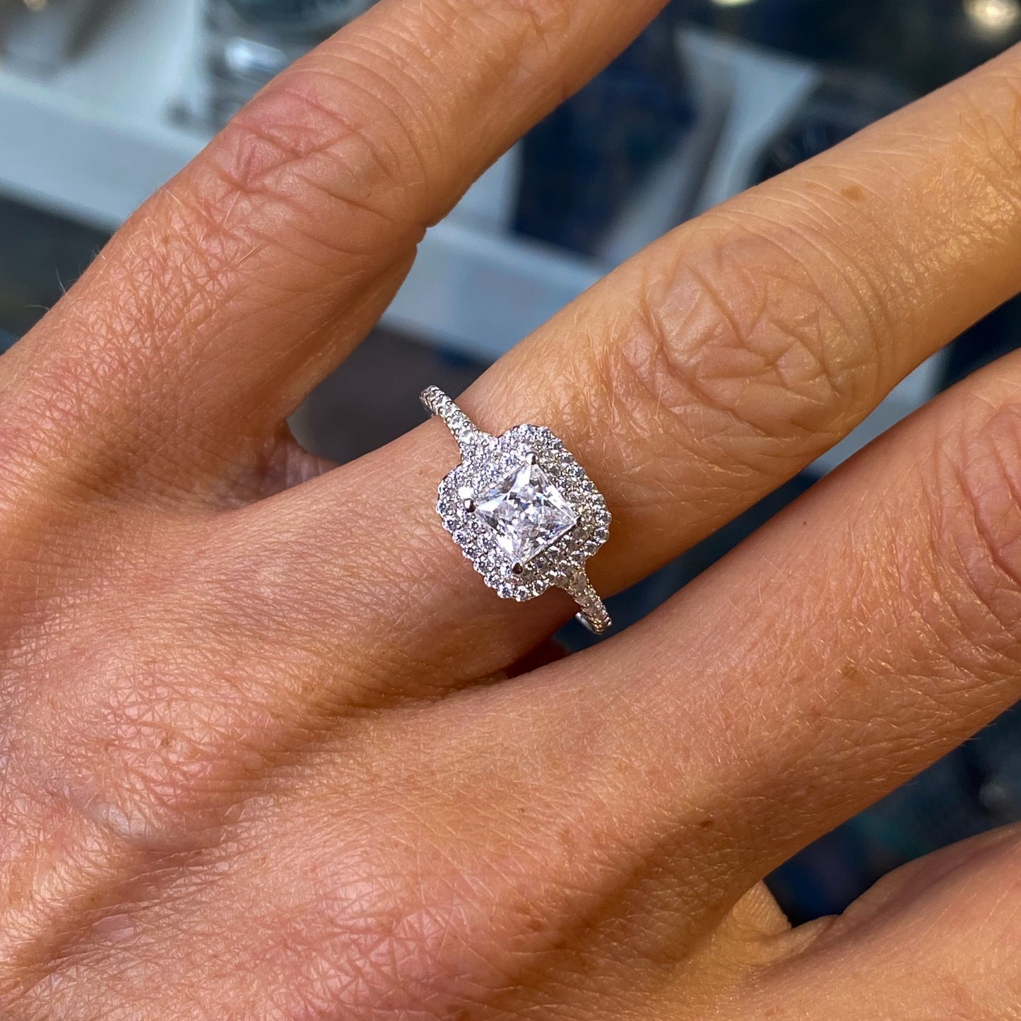 Silver Princess CZ Double Halo Ring | C Flawless - John Ross Jewellers