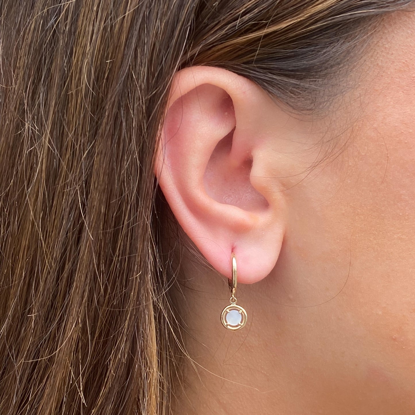 14ct Gold Mother of Pearl Drop Huggie Hoop Earrings - John Ross Jewellers
