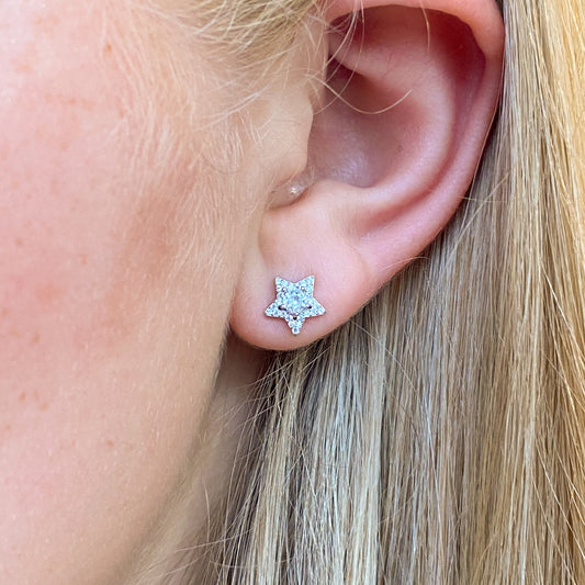 Silver Sparkly Star CZ Stud Earrings | 8mm - John Ross Jewellers